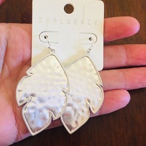 silver hammered leaf earrings dangle